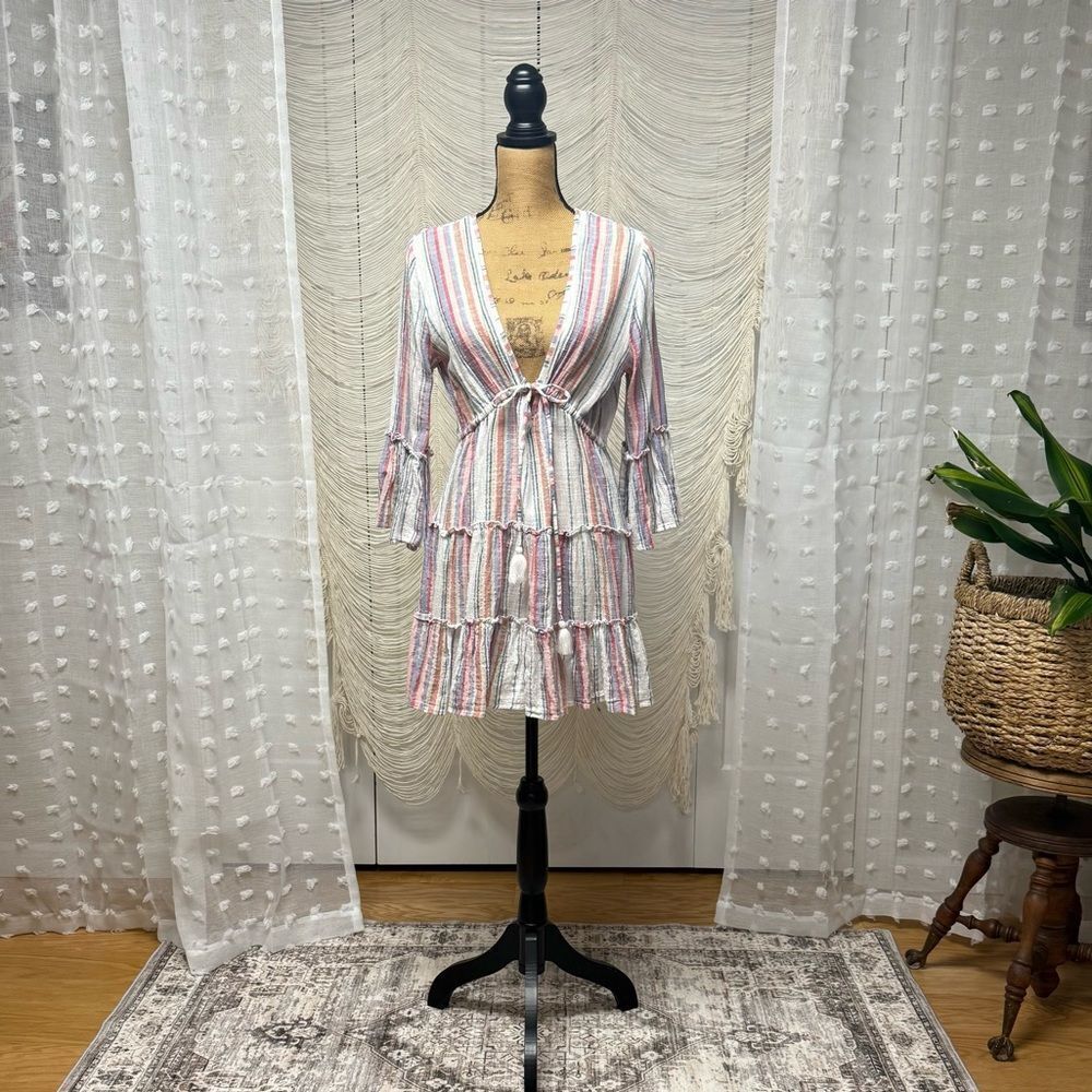 Spiaggia Dolcé Striped Cotton Tassel Tie Dress Size S